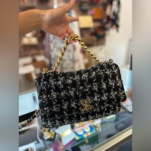 Chanel 19 Flap Tweed Hand Bag Two Tone